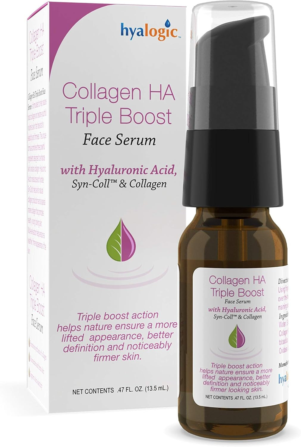 Hyalogic HA Collagen Serum - Triple Action Face Serum for Enhanced Skin Health - Peptide-Infused Formula for Youthful Firmness and Elasticity, Fragrance-Free and Paraben-Free, 0.47 FL OZ