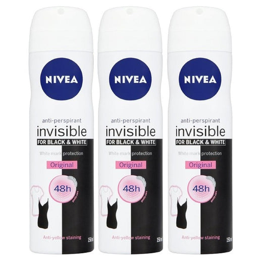 Nivea for Women anti Perpirant Spray Invisible for Black & White 48H 150 Ml (Pack of 3)