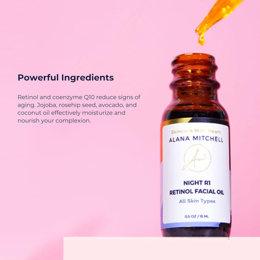 Alana Mitchell Skin Care Retinol Serum for Face – Overnight Face Serum, anti Aging Serum to Reduce Dark Spots, Wrinkles & Fine Lines – 100% Natural Face Oil – Brightening Skin Care Facial Oil (15 Ml)