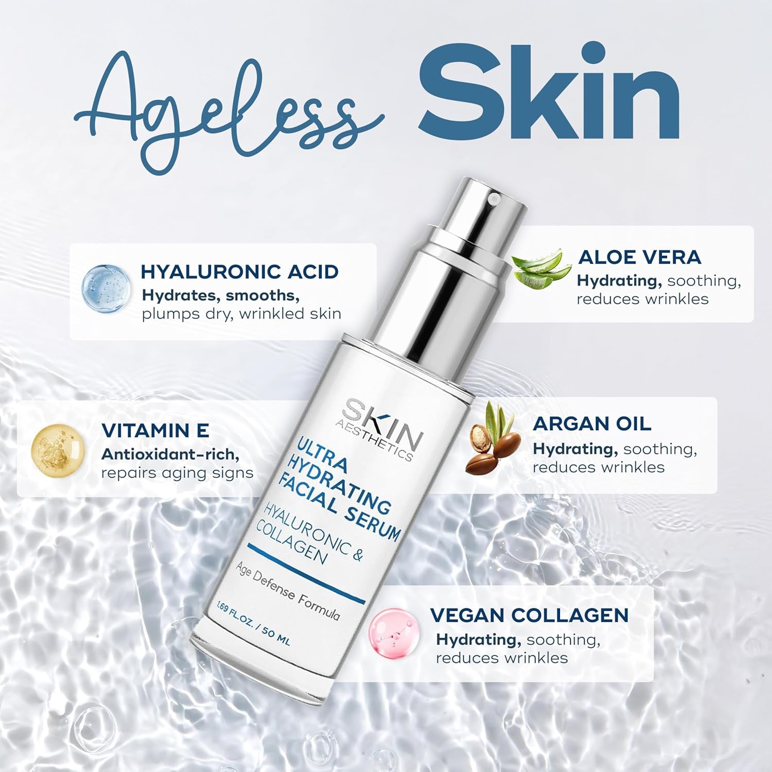 Skin Aesthetics Hyaluronic Acid Serum for Face - Dermatologist Tested - with Collagen for Anti-Aging, Ultra Hydrating, Fine Lines, Wrinkles & Acne Scar Treatment - Clean Beauty, Korean Skincare
