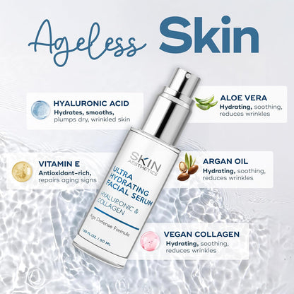 Skin Aesthetics Hyaluronic Acid Serum for Face - Dermatologist Tested - with Collagen for Anti-Aging, Ultra Hydrating, Fine Lines, Wrinkles & Acne Scar Treatment - Clean Beauty, Korean Skincare
