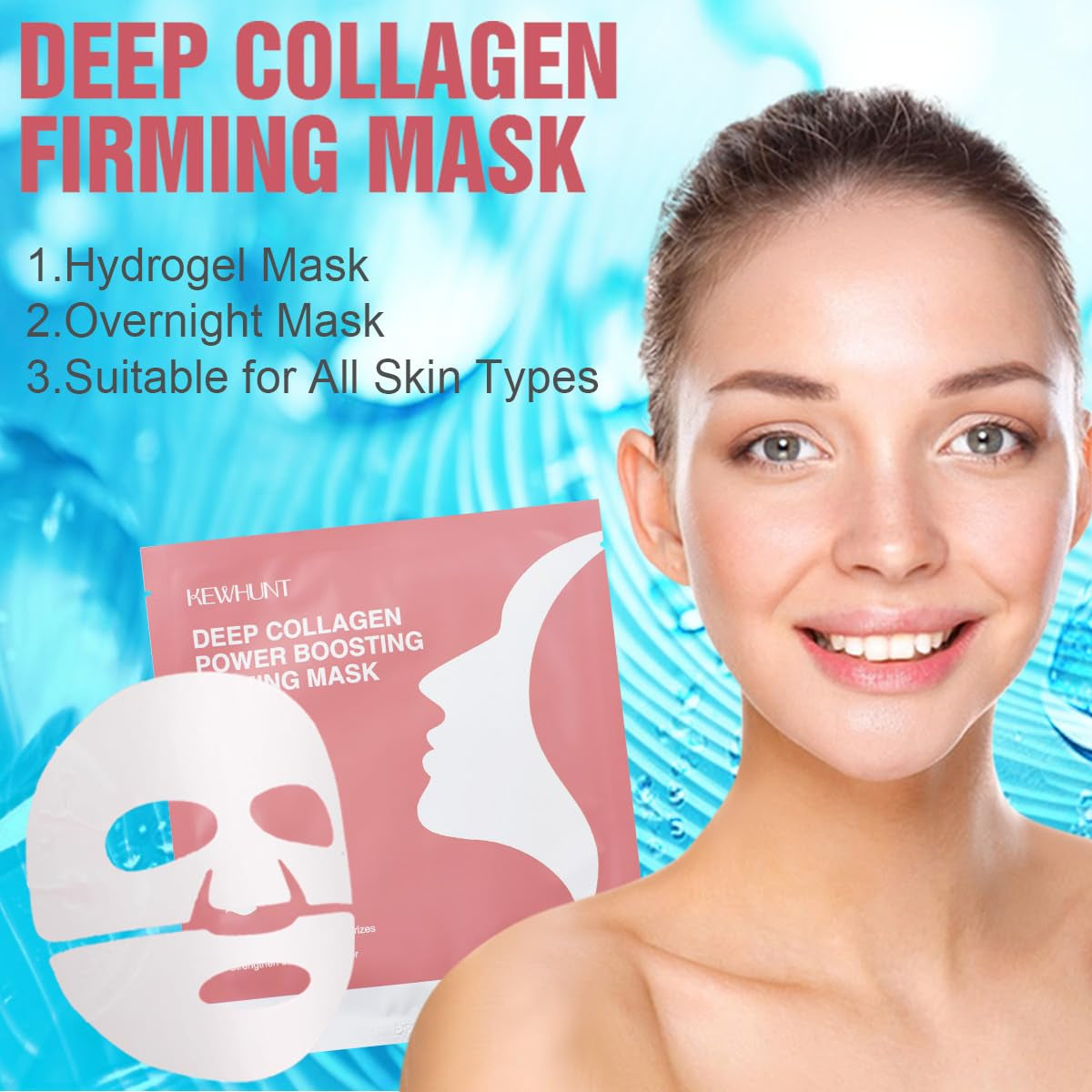 Deep Collagen Face Mask Overnight, Bio- Collagen Mask Real Deep Mask, Hydrating Hydrogel Masks with Low Molecular Collagen for Firming, Elasticity, Pore Minimizing 40G X 5Ea