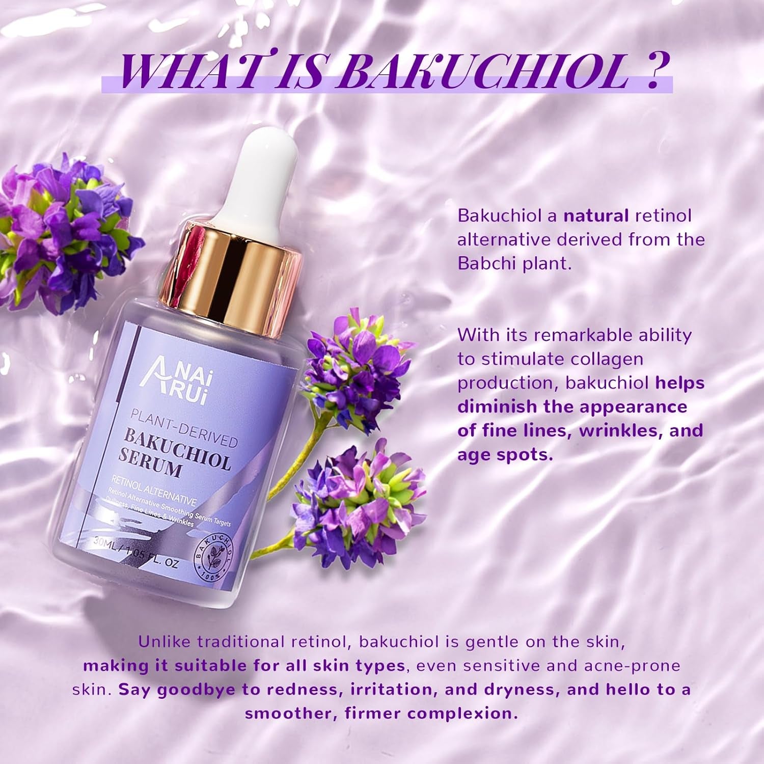 Glow Up with ANAI RUI Bakuchiol Face Serum 🌟 Your Retinol Alternative for Smoother, Youthful Skin! 💧✨ #Skincare #AntiAging #SensitiveSkin