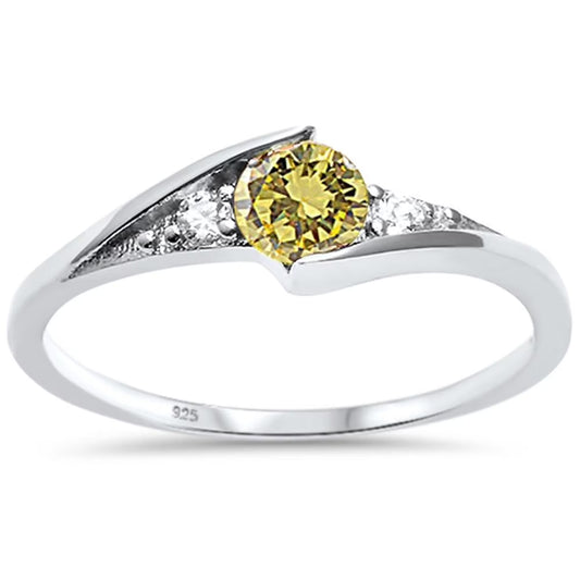 Synthetic Yellow Topaz CZ Three Stone Wavy Ring Sterling Silver Size 6