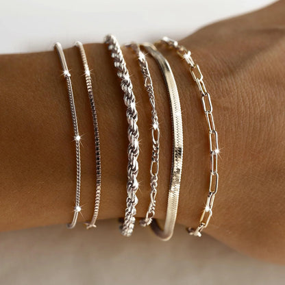 Dainty Silver Bracelets for Women Trendy, 925 Sterling Silver Jewelry Set for Women Bracelets for Women Paperclip Box Herringbone Figaro Rope Chain Bracelet Fashion Pack Gifts for Women Girls