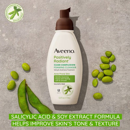 Aveeno Clear Complexion Foaming Daily Cleanser 6 Fl Oz Salicylic Acid Acne Tr...