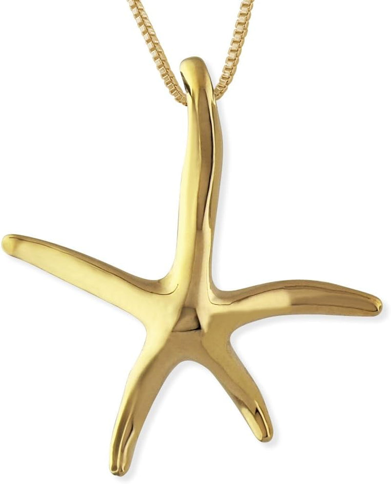 Sterling Silver Starfish Pendant Necklace, 16+2" Extender