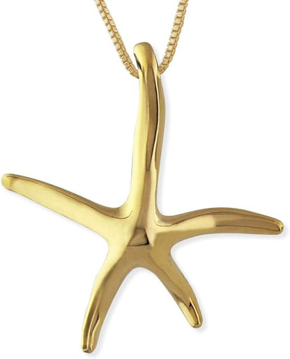 Sterling Silver Starfish Pendant Necklace, 16+2" Extender