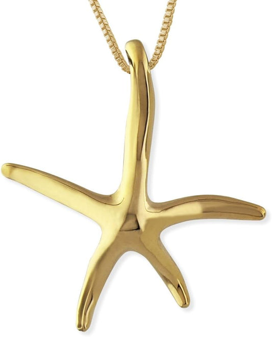 Sterling Silver Starfish Pendant Necklace, 16+2" Extender