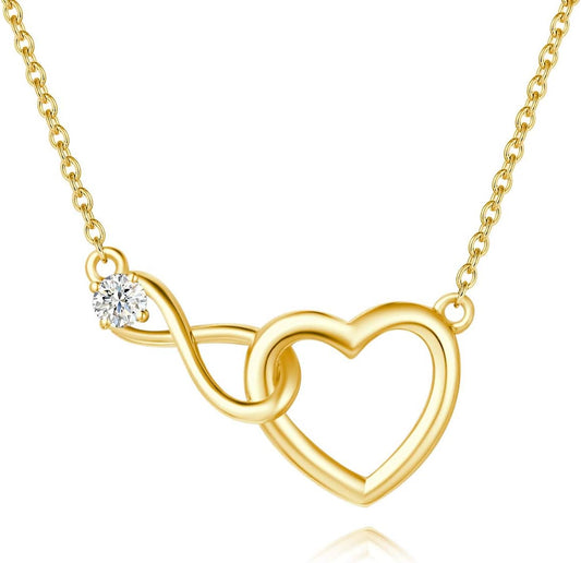 FANCIME Infinity Love Heart Necklace Bracelet 925 Sterling Sliver Gold Plated Dainty Simulated Diamond Jewelry Birthday Anniversary for Women Mom Her Wife Lady, Adjustable Chain