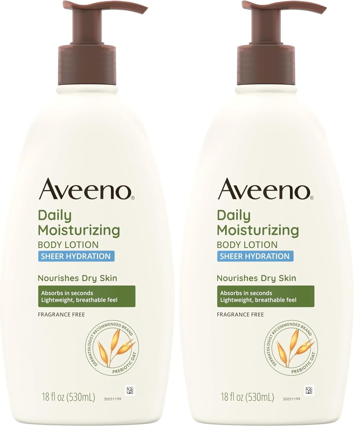 Aveeno Sheer Hydration Daily Moisturizing Fragrance-Free Lotion with Nourishing Prebiotic Oat, Fast-Absorbing Body Moisturizer for Dry Skin with Lightweight, Breathable Feel, 18 Fl. Oz