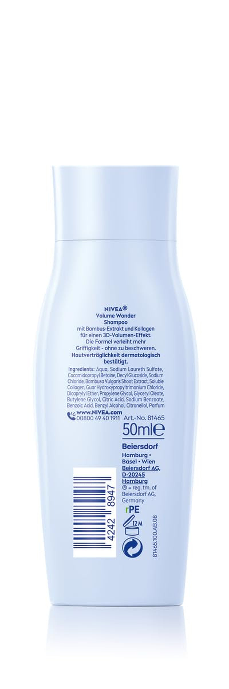 NIVEA Volume Wonder Kräftigendes Shampoo, Volumen Shampoo Mit Kollagen Und Natürlichem Bambus-Extrakt, Silikonfreies Haarshampoo Für Sichtbares Volumen Und Strahlenden Glanz (50 Ml)