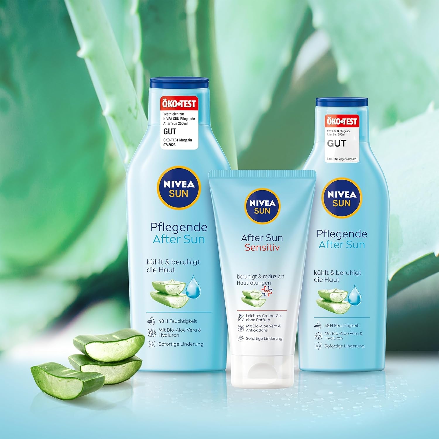 NIVEA SUN Pflegende after Sun Lotion (250 Ml), Lotion Mit Hautberuhigender Wirkung Nach Dem Sonnenbad, after Sun Mit Bio-Aloe Vera Und Hyaluron Für 48H Feuchtigkeit
