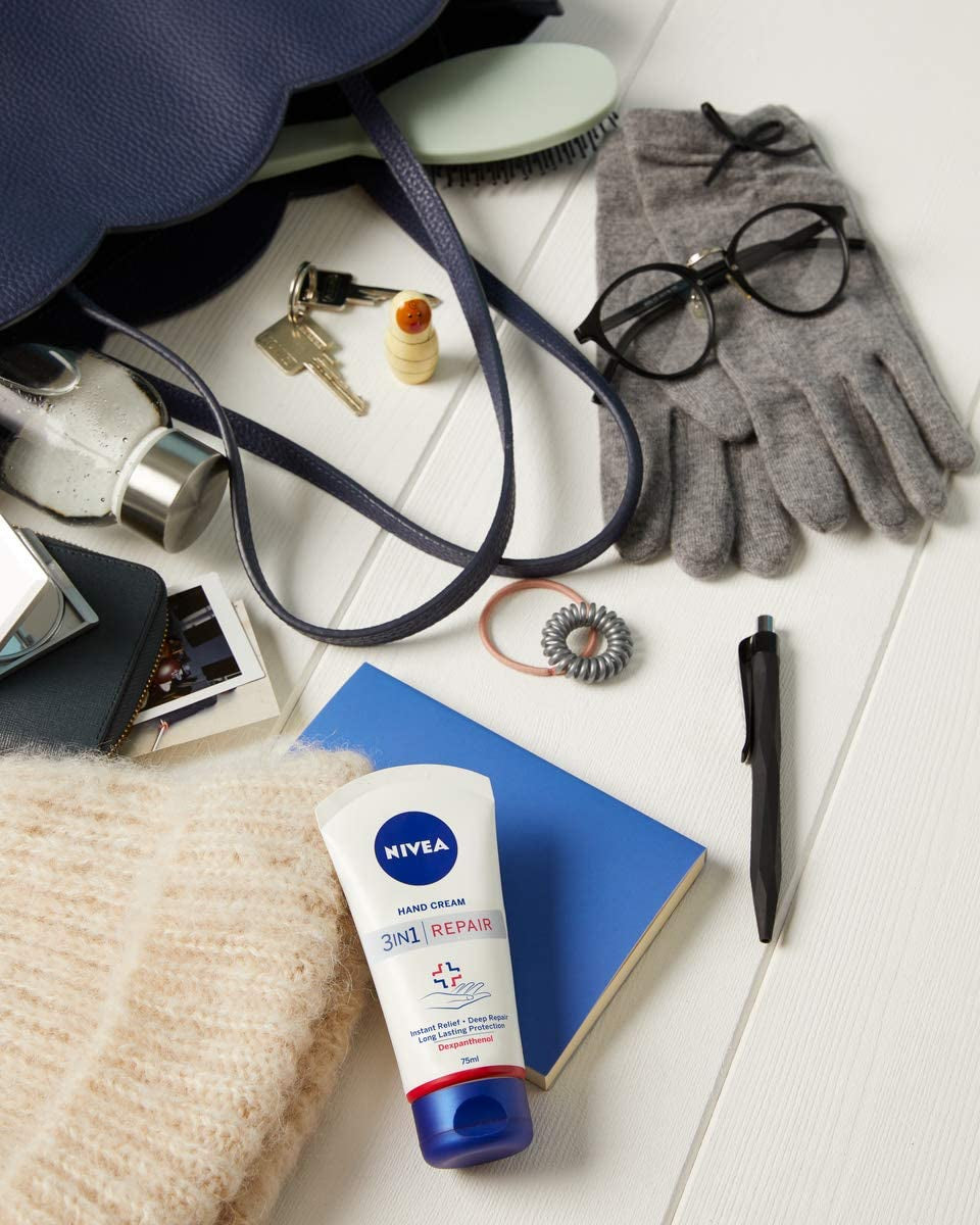 NIVEA 3In1 Repair Hand Creme (75 Ml), Reichhaltige Hautcreme Mit Dexpanthenol Für Intensive Pflege, Handpflege Bei Sehr Trockenen Und Rissigen Händen