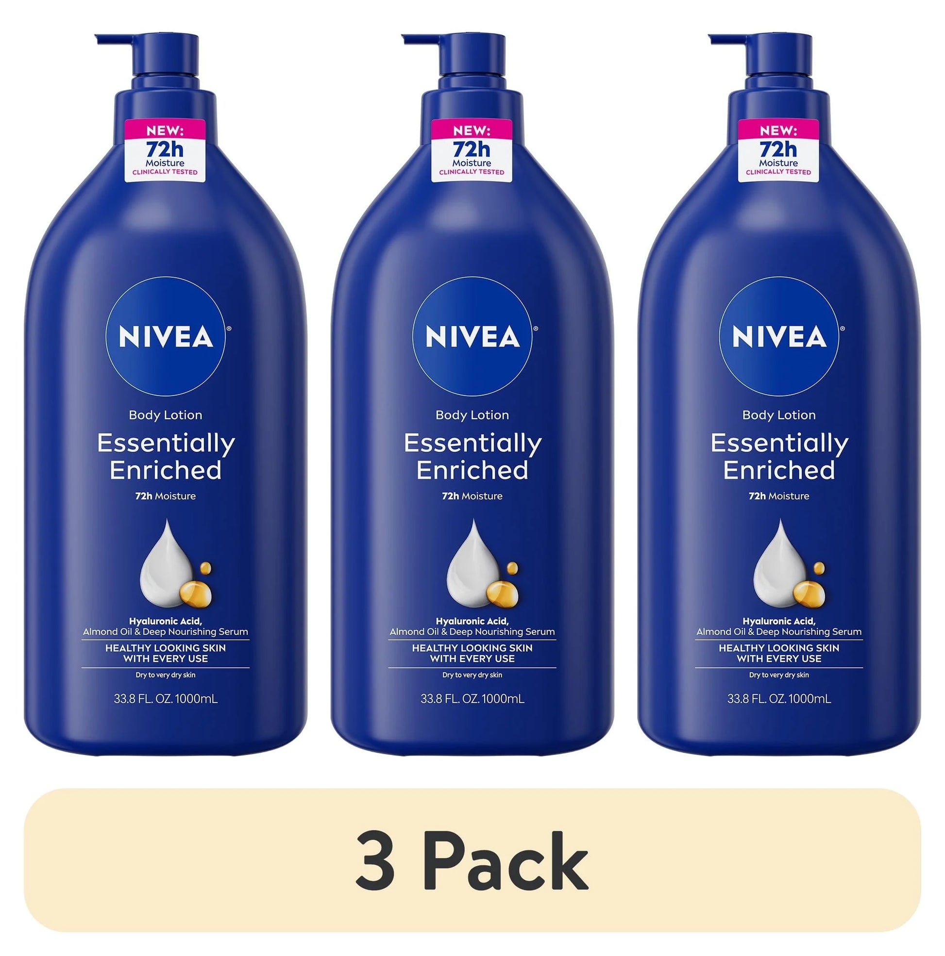 (3 Pack)  Essentially Enriched Body Lotion for Dry Skin with Hyaluronic Acid and Almond Oil, Value Size 33.8 Fl Oz