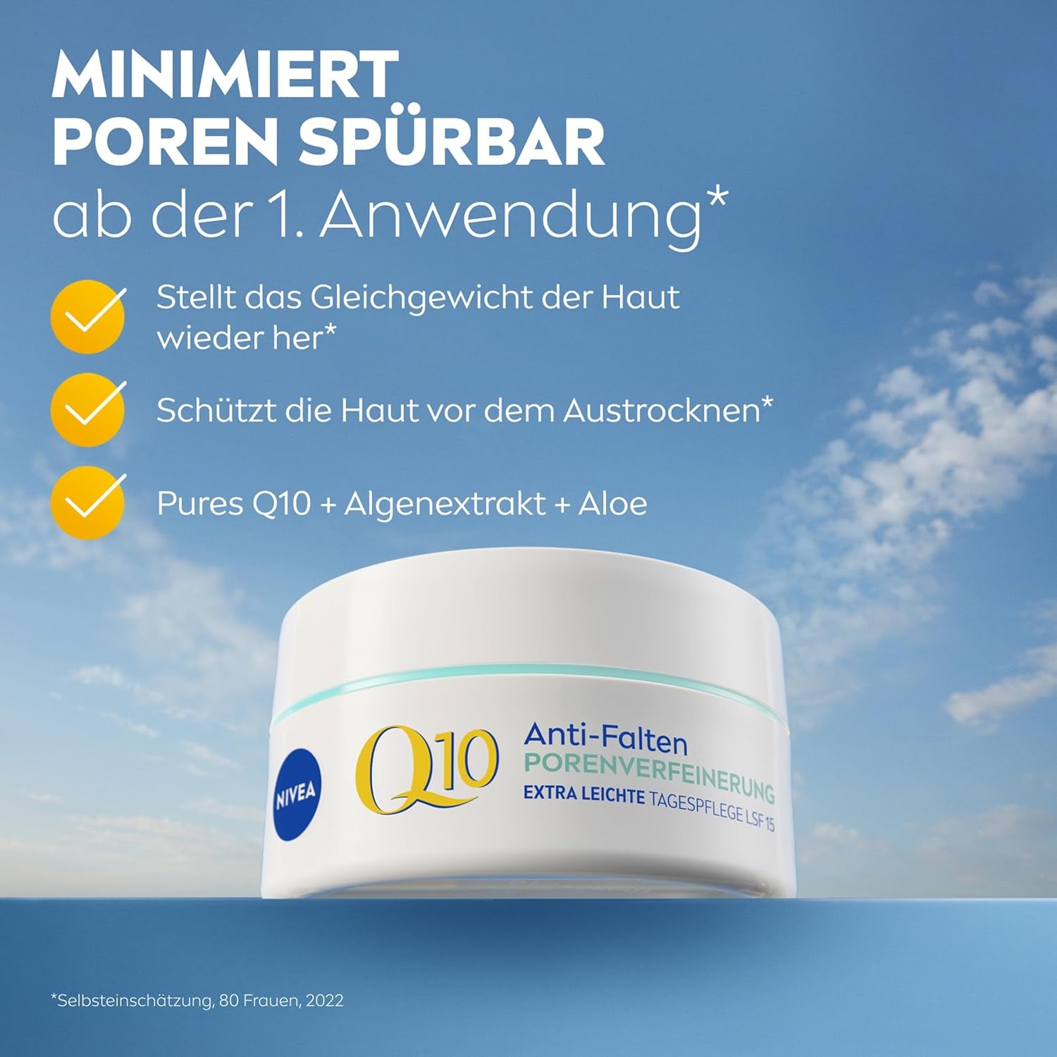 NIVEA Q10 Anti-Falten PORENVERFEINERUNG Extra Leichte Tagespflege, Straffende Tagescreme Mit LSF 15, Gesichtspflege Für Mischhaut Mit Q10, Algenextrakt Und Aloe (50 Ml)