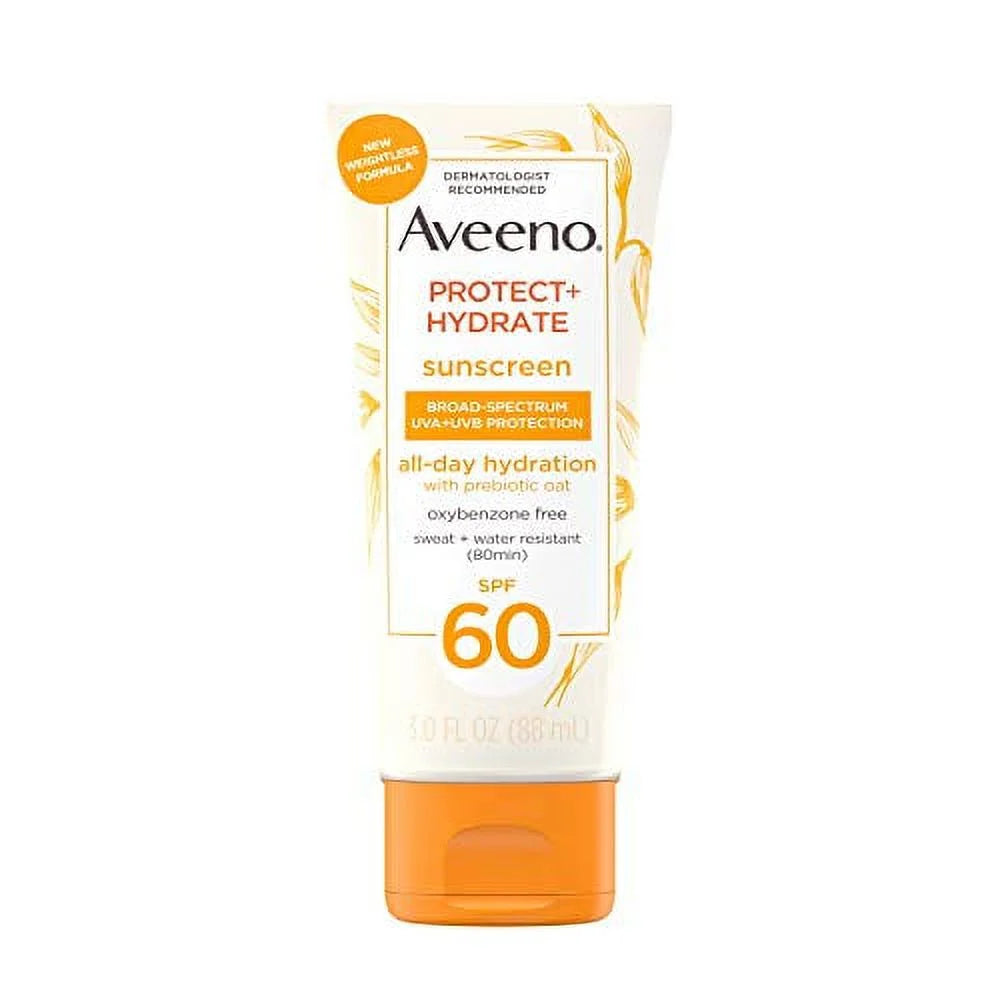 Protect + Hydrate Moisturizing Body Sunscreen Lotion with Broad Spectrum Spf 60 & Prebiotic Oat, Weightless & Refreshing Feel, Paraben-Free, Oil-Free, Oxybenzone-Free, 3.0 Ounces