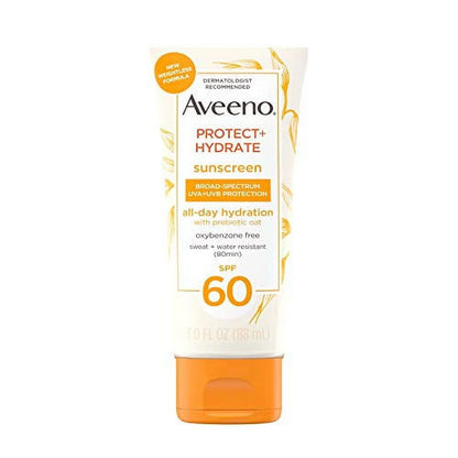 Protect + Hydrate Moisturizing Body Sunscreen Lotion with Broad Spectrum Spf 60 & Prebiotic Oat, Weightless & Refreshing Feel, Paraben-Free, Oil-Free, Oxybenzone-Free, 3.0 Ounces