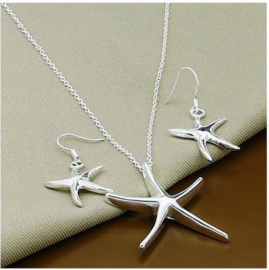 Elegant Star Fish Sterling Silver Necklace and Earring Sets