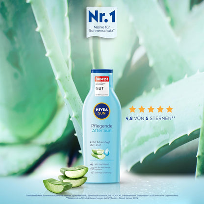 NIVEA SUN Pflegende after Sun Lotion (250 Ml), Lotion Mit Hautberuhigender Wirkung Nach Dem Sonnenbad, after Sun Mit Bio-Aloe Vera Und Hyaluron Für 48H Feuchtigkeit