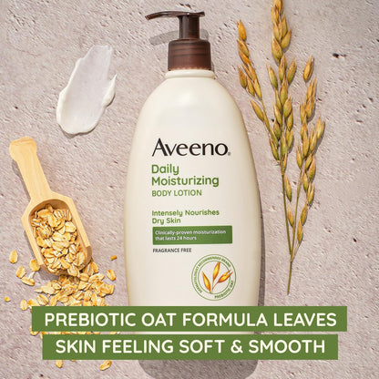 Aveeno Sheer Hydration Daily Moisturizing Fragrance-Free Lotion with Nourishing Prebiotic Oat, Fast-Absorbing Body Moisturizer for Dry Skin with Lightweight, Breathable Feel, 18 Fl. Oz