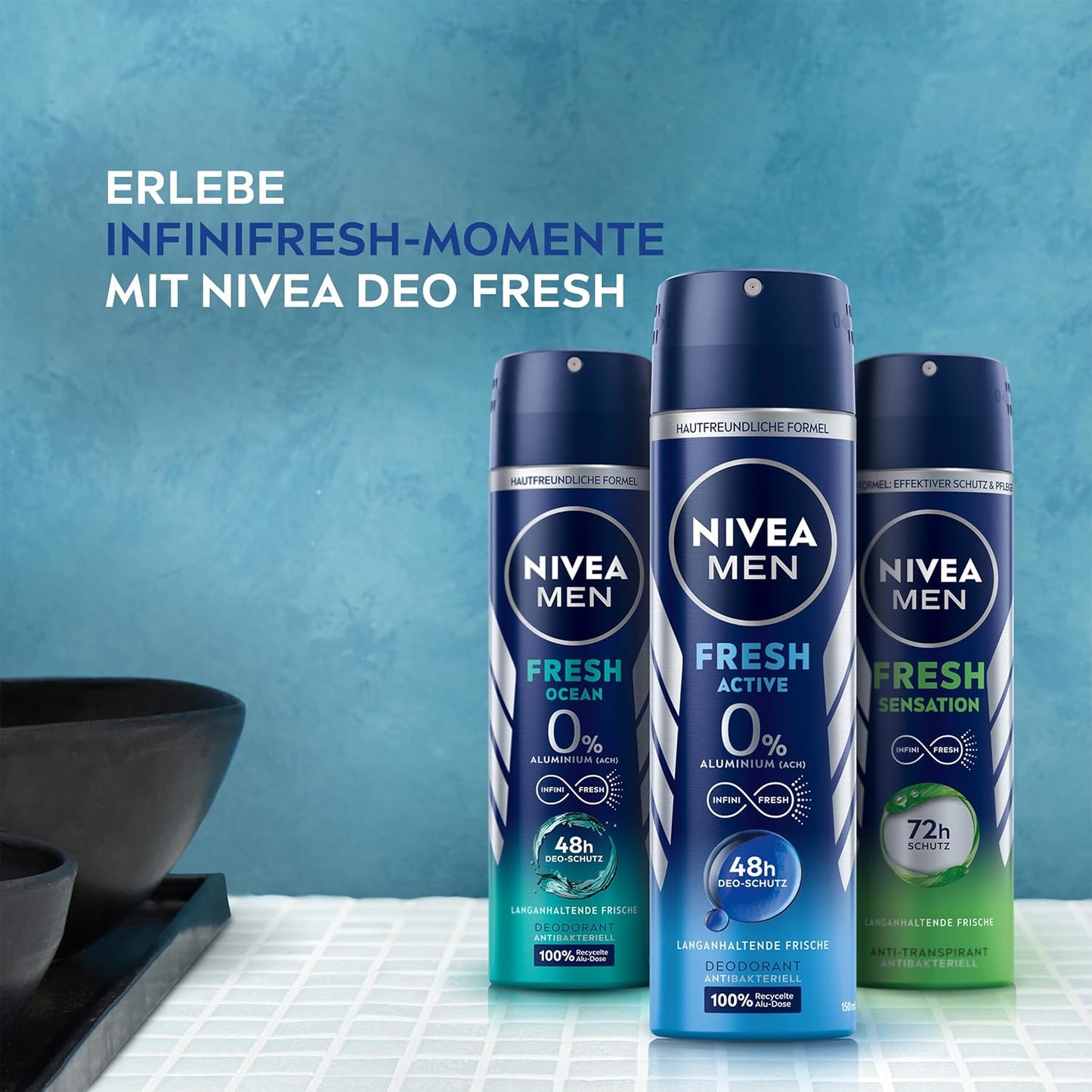 NIVEA MEN Fresh Active Deo Spray XXL, Deodorant Für 48H Schutz Und Langanhaltende Frische, Deo Für Männer Ohne Aluminium Mit Anti-Bakteriellen Wirkstoffen Und Meeresextrakten (250 Ml)
