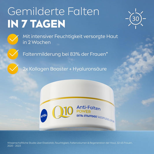 NIVEA Anti-Falten POWER Q10 Extra Straffende Tagespflege LSF 30, Gesichtspflege Mildert & Beugt Falten Vor, Straffende Tagescreme Mit Purem Q10, Kreatin & Hyaluronsäure (50 Ml)