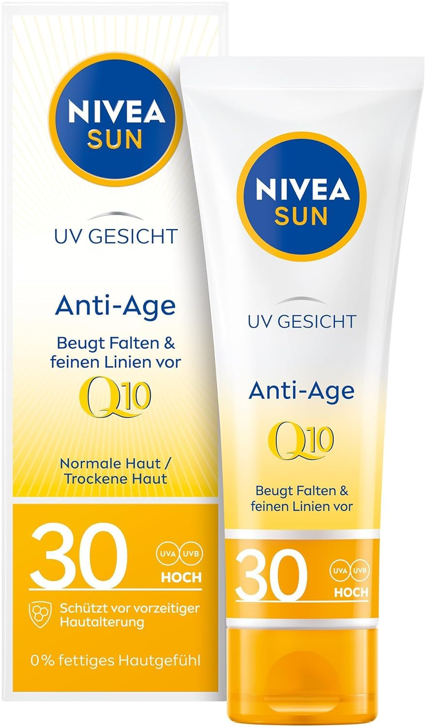 NIVEA SUN UV Gesicht Q10 Anti-Age Sonnenschutz Mit LSF 30 (50 Ml), Feuchtigkeitsspendende Gesichtssonnencreme, Anti-Falten Sonnencreme Mit Schutz Vor Uva/Uvb-Strahlen