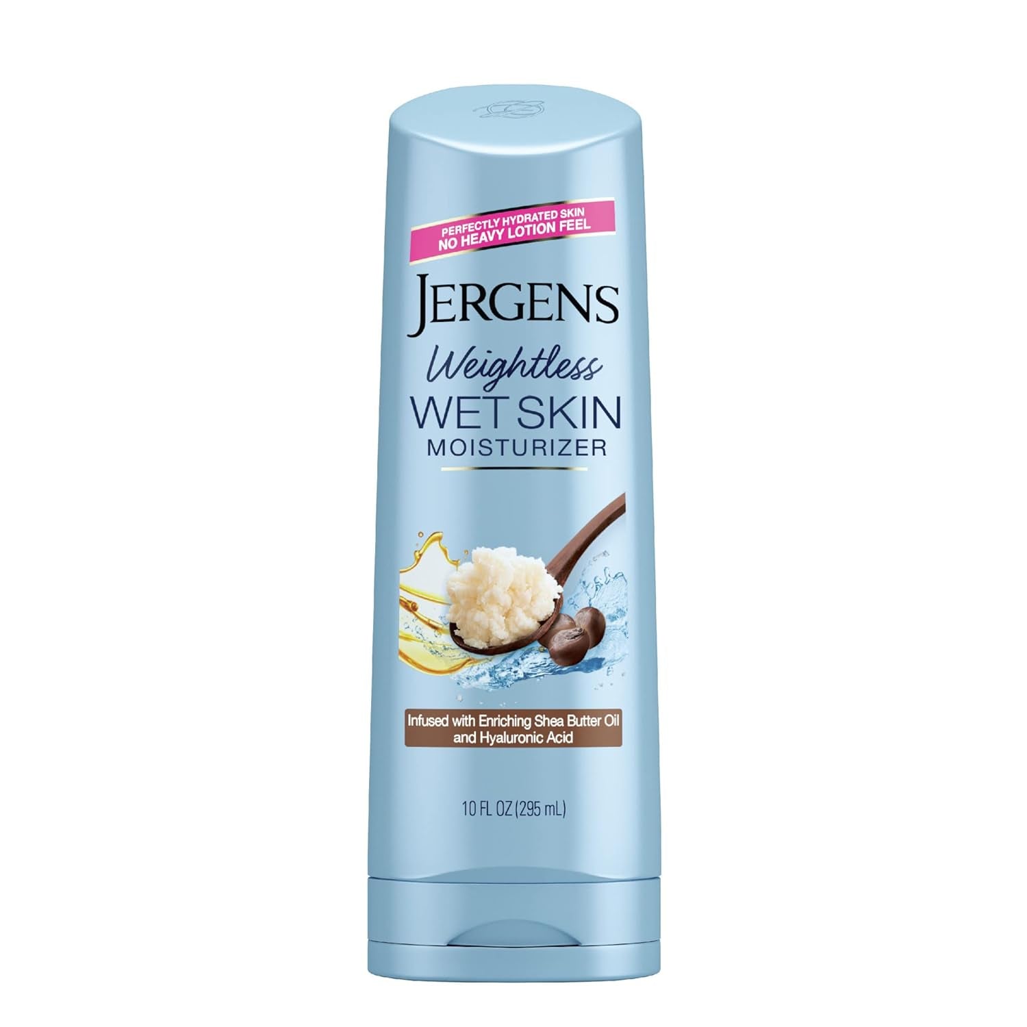 Jergens Wet Skin Body Moisturizer with Shea Butter Oil, Pure Shea Butter in Shower Bod Lotion, Moisturizer for Dry Skin, Fast-Absorbing, Non-Sticky, Dermatologist Tested, 10 Oz