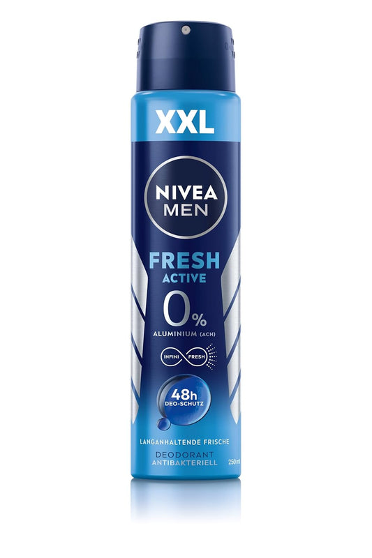 NIVEA MEN Fresh Active Deo Spray XXL, Deodorant Für 48H Schutz Und Langanhaltende Frische, Deo Für Männer Ohne Aluminium Mit Anti-Bakteriellen Wirkstoffen Und Meeresextrakten (250 Ml)