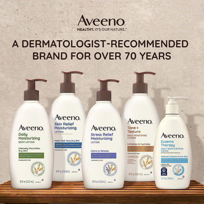 Aveeno Daily Moisturizing Body Lotion for Dry Skin with Prebiotic Oat, Fragrance & Paraben Free, Non-Greasy, Non-Comedogenic, for Sensitive Skin & 72-Hour Moisturizer 18 Fl Oz