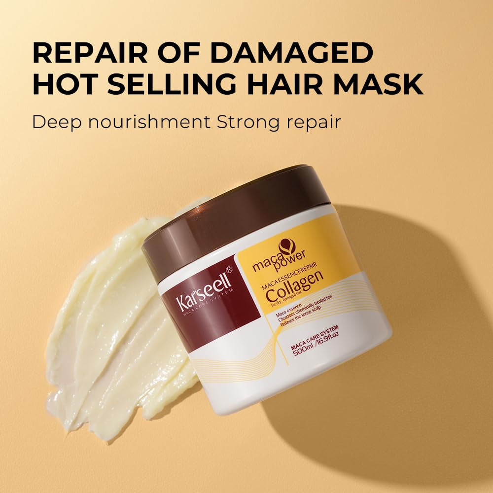 Karseell Collagen Hair Treatment Mask, Argan Oil Set for Deep Repair Conditioning of Damaged, Dry and All Hair Types, 16.9Floz + 1.69Floz