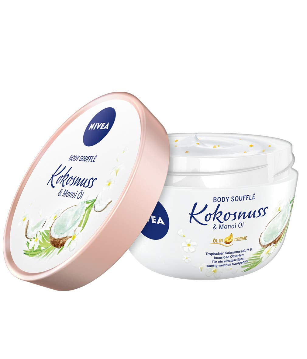 NIVEA Body Soufflé Kokosnuss & Monoi Öl (200 Ml), Körperpflege Für 24H Feuchtigkeit, Lotion Für Trockene Und Sehr Trockene Haut