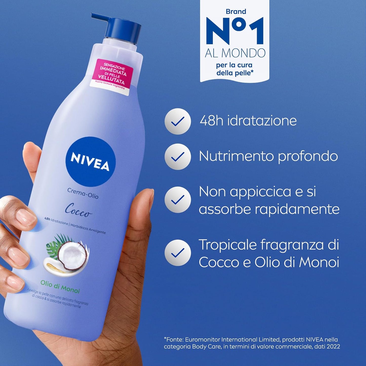 NIVEA Kokosöl-Creme & Monoi-Öl 400 Ml, Feuchtigkeitscreme 48H, Parfümierte Körpercreme Mit Monoi-Öl Und Kokosnuss-Duft, Feuchtigkeitsspendende Körpercreme Für Samtige, Trockene Haut
