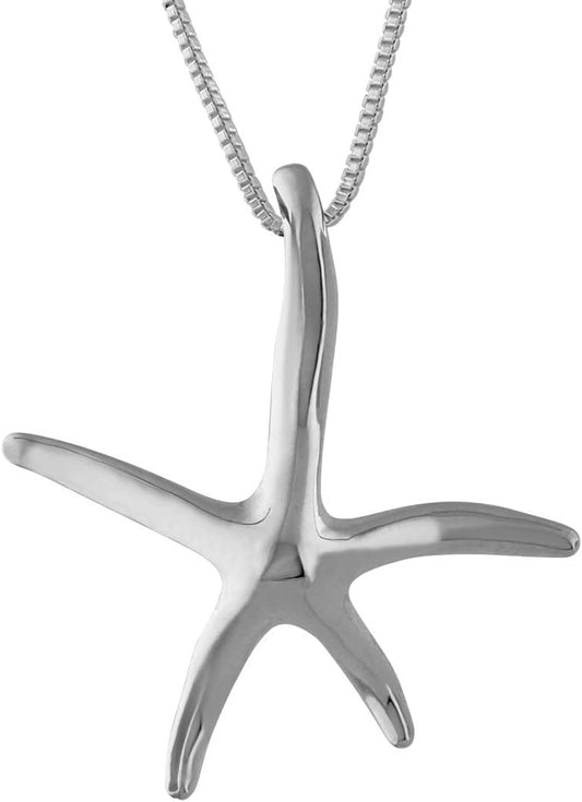 Sterling Silver Starfish Pendant Necklace, 16+2" Extender