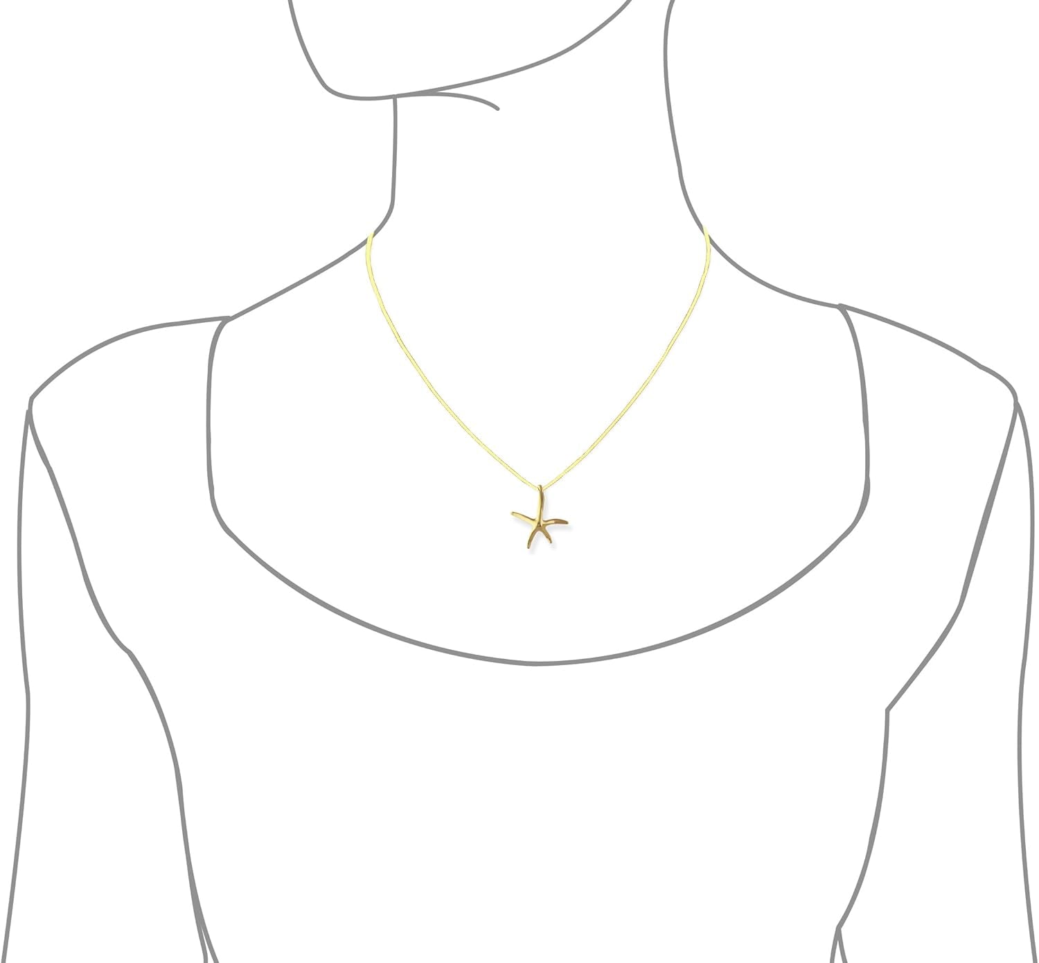 Sterling Silver Starfish Pendant Necklace, 16+2" Extender