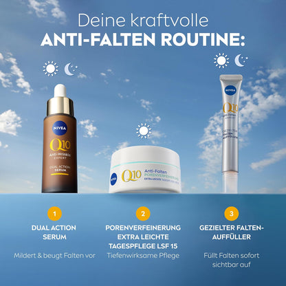 NIVEA Q10 Anti-Falten PORENVERFEINERUNG Extra Leichte Tagespflege, Straffende Tagescreme Mit LSF 15, Gesichtspflege Für Mischhaut Mit Q10, Algenextrakt Und Aloe (50 Ml)