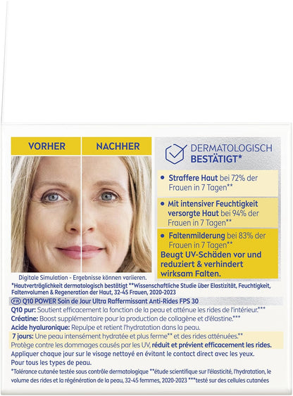 NIVEA Anti-Falten POWER Q10 Extra Straffende Tagespflege LSF 30, Gesichtspflege Mildert & Beugt Falten Vor, Straffende Tagescreme Mit Purem Q10, Kreatin & Hyaluronsäure (50 Ml)