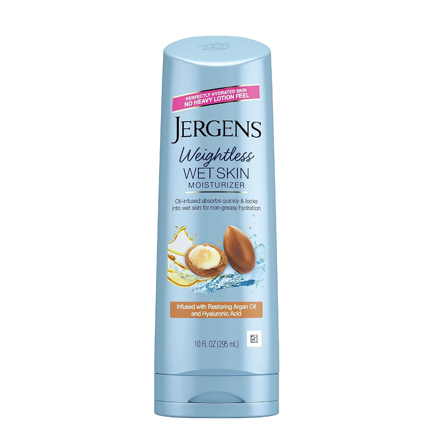 Jergens Wet Skin Body Moisturizer with Restoring Argan Oil, 10 Ounces, 4X Healthier Looking Skin, Fast-Absorbing, Non-Greasy, Dermatologist Tested (Pack of 4) (Packaging May Vary)
