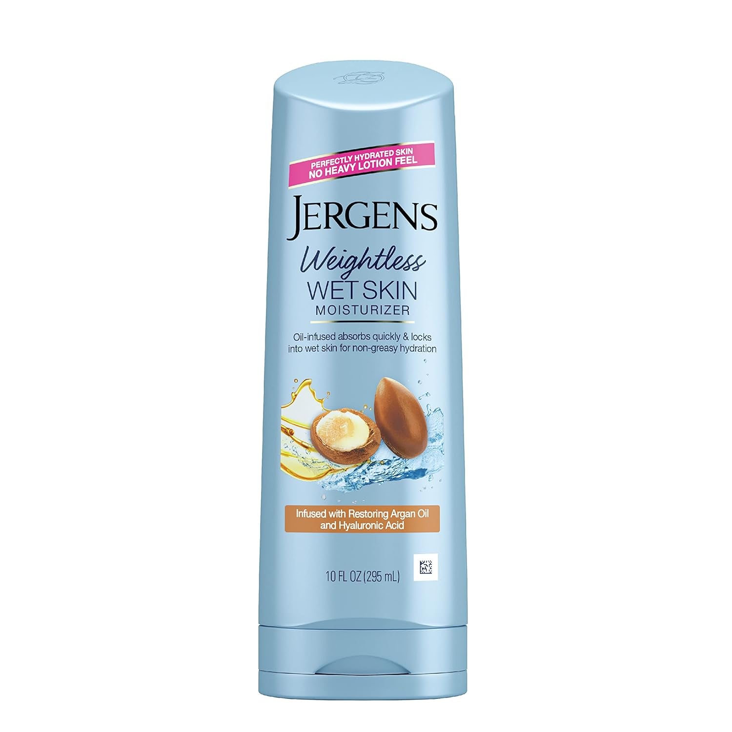 Jergens Wet Skin Body Moisturizer with Restoring Argan Oil, 10 Ounces, 4X Healthier Looking Skin, Fast-Absorbing, Non-Greasy, Dermatologist Tested (Pack of 4) (Packaging May Vary)