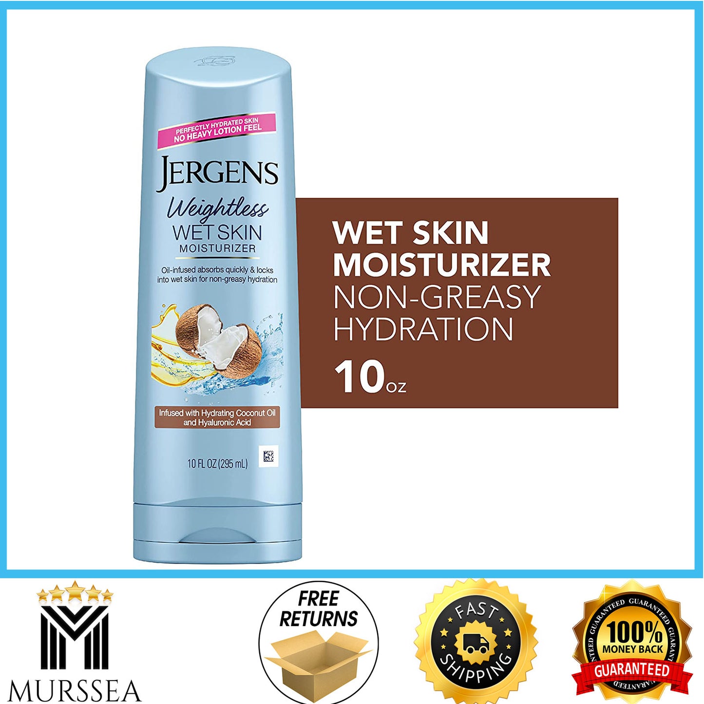 Jergens Wet Skin Body Moisturizer with Refreshing Coconut Oil, 10 Fl Oz 1 Pack