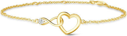 FANCIME Infinity Love Heart Necklace Bracelet 925 Sterling Sliver Gold Plated Dainty Simulated Diamond Jewelry Birthday Anniversary for Women Mom Her Wife Lady, Adjustable Chain