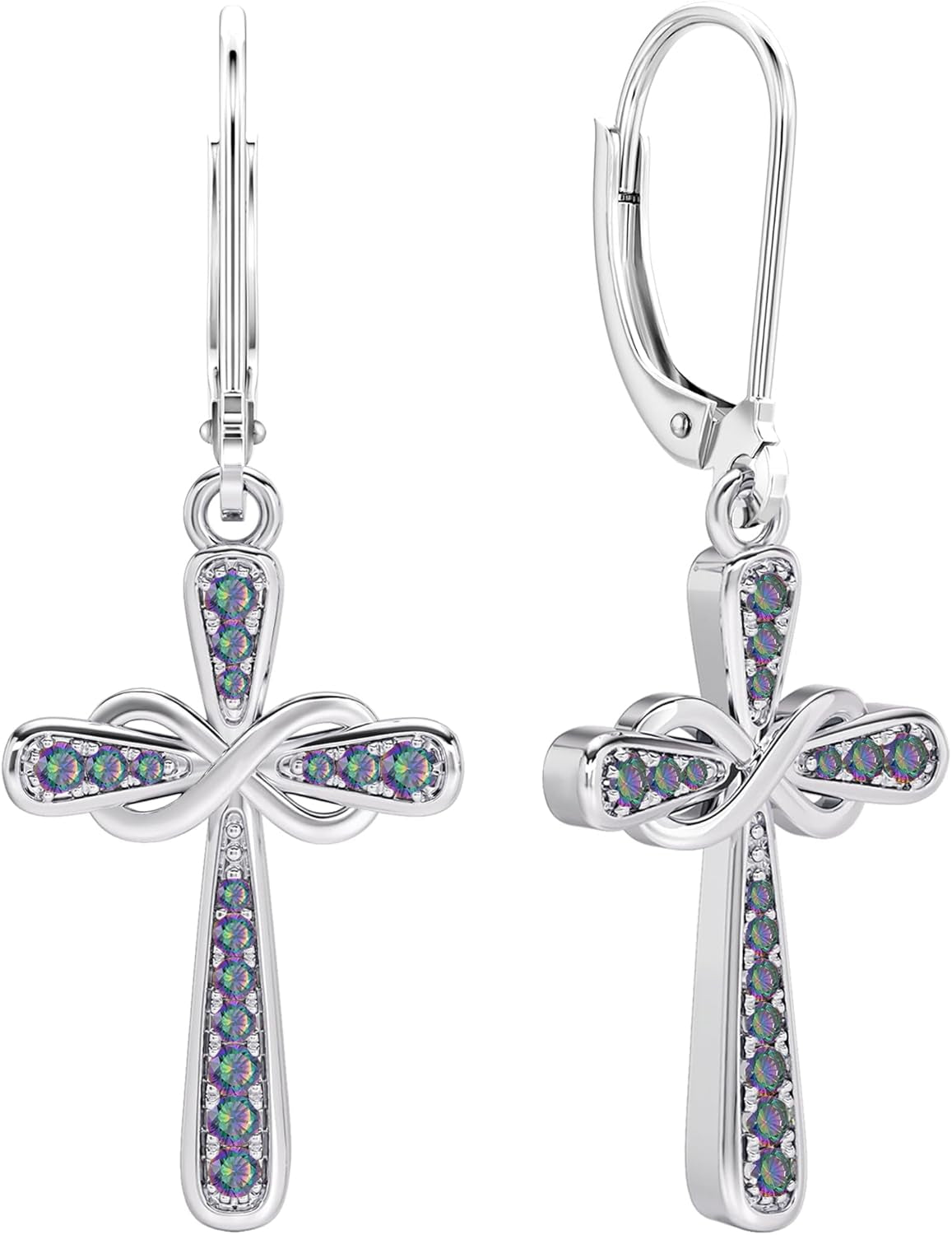 YL Cross Earrings 925 Sterling Silver Infinity Dangle Drop Earrings Birthstone Criss Leverback Jewelry