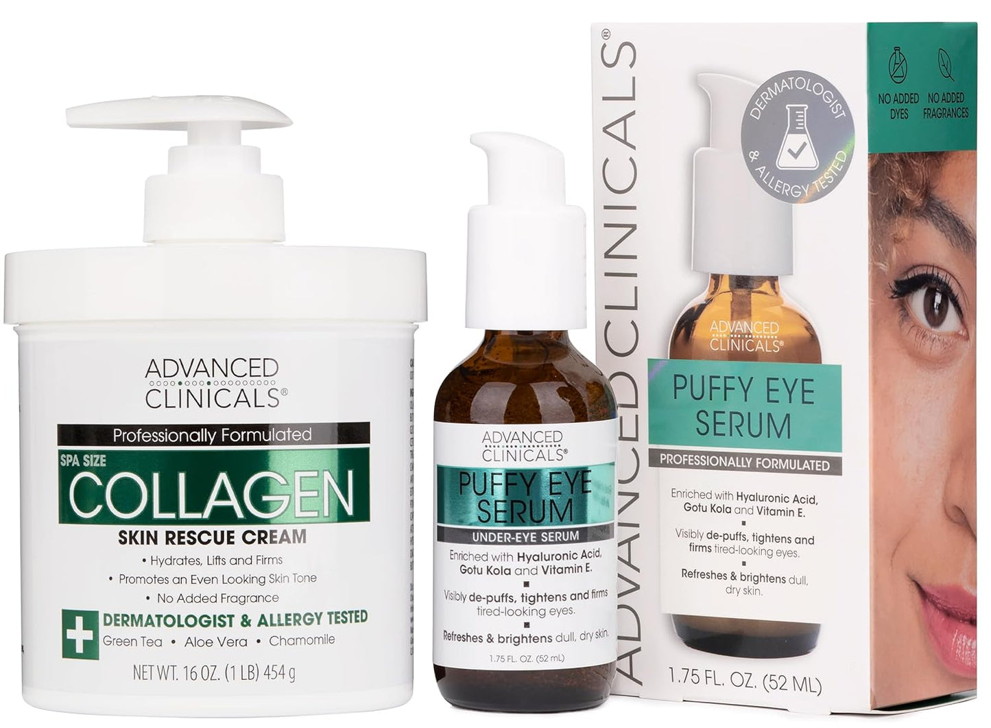 Collagen Body Cream and Face Serum Set - Unscented Formula for All Skin Types, Reduces Wrinkles and Dryness