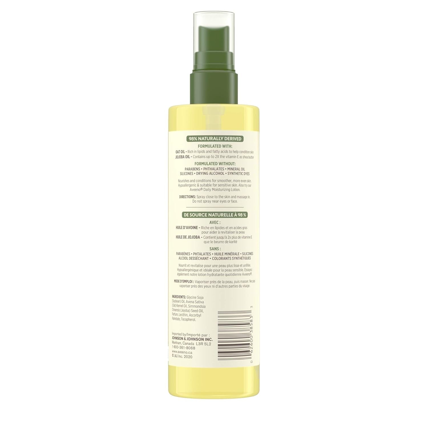 Aveeno Daily Moisturizing Oil Mist - Dry Skin, Sensitive Skin - Oat, Jojoba Oil - Hypoallergenic Body Oil - 200Ml