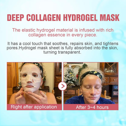 Deep Collagen Face Mask Overnight, Bio- Collagen Mask Real Deep Mask, Hydrating Hydrogel Masks with Low Molecular Collagen for Firming, Elasticity, Pore Minimizing 40G X 5Ea