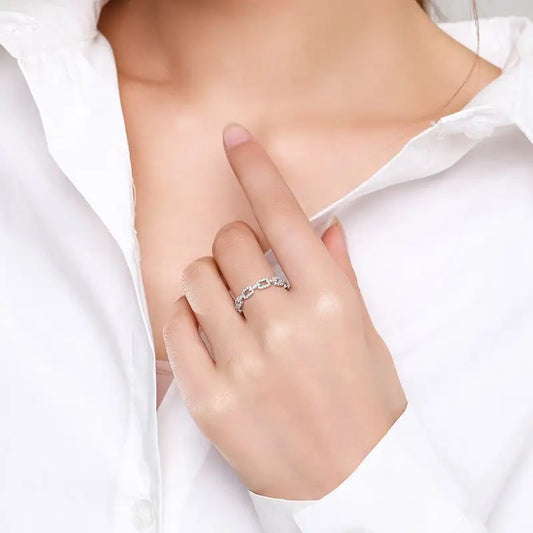 Sterling Silver Hip Hop Cubic Zirconia Chain Rings