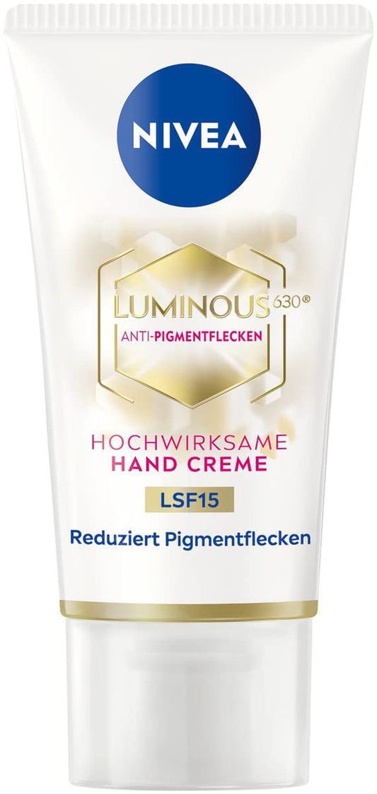 NIVEA Luminous 630 Hand Creme LSF15 (50 Ml), Pflegecreme Reduziert Pigmentflecken Und Beugt Der Neuentstehung Vor, Hochwirksame Anti-Pigmentflecken Creme Für Die Hände