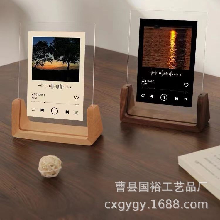 Modern Walnut UShape Desk Photo Frame Decor