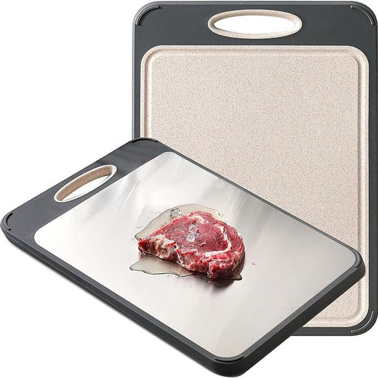 Factory Direct FoodGrade Wheat Straw  Stainless Steel Cutting Board